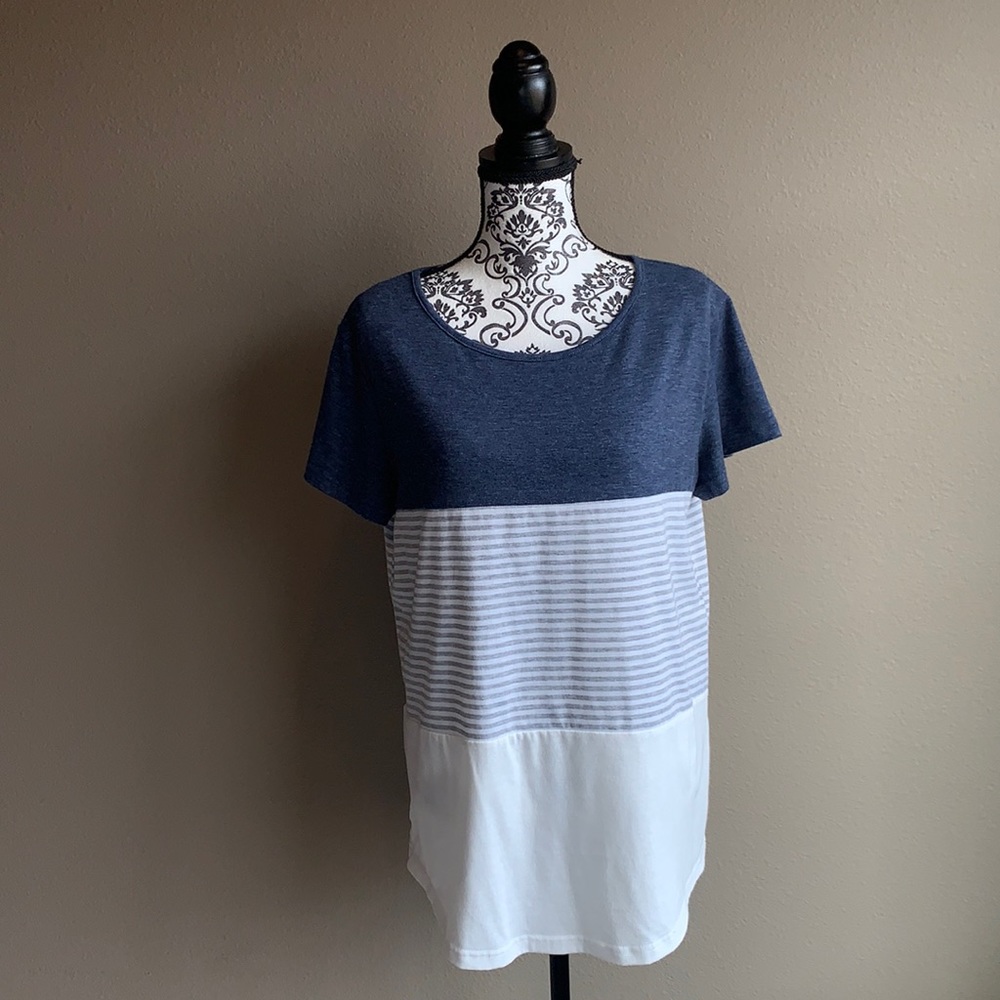 Navy, Gray, & White Striped Blouse *2 for $5*